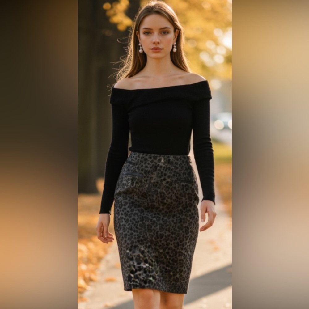 REBECCA TAYLOR Pencil Skirt Anthropologie Animal Print Wool Career